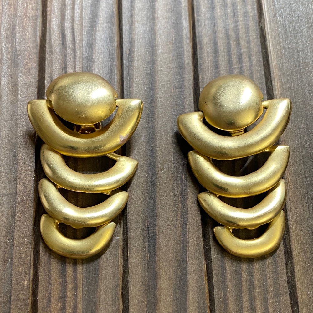 Vintage Gold-Tone, Tiered, Clip-On Statement Earrings